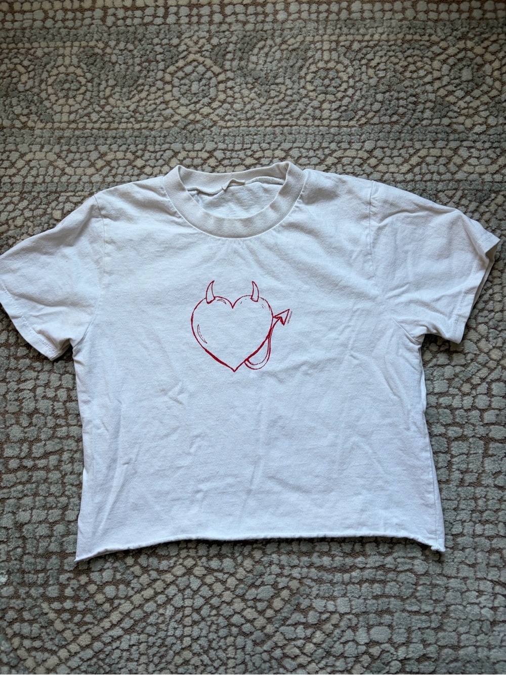 Brandy Melville White Tee with Red Devil Heart Graphic